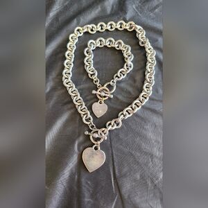 Chic Silver Heart Necklace and Bracelet Set